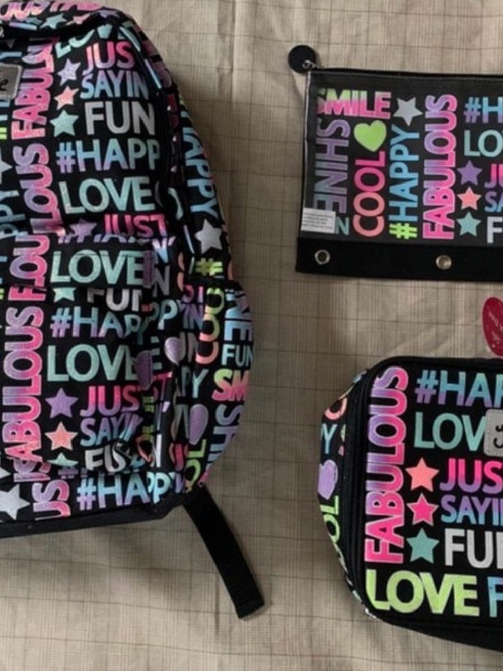Justice Kids Multi-Color Word-Print Backpack and Accessory Set